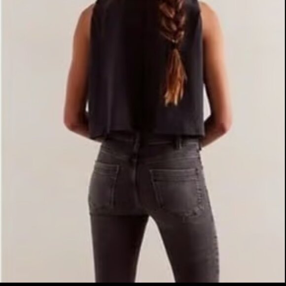 WE THE FREE PEOPLE LOW MAINTENANCE MID RISE CROP BOOT JEANS WASHED BLACK NWT 28 - Picture 6 of 10